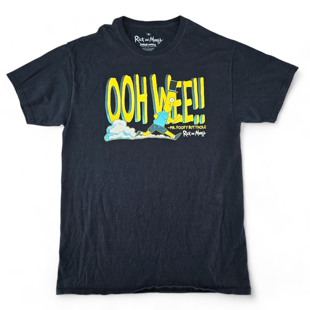 Adult Swim Rick and Morty Shirt Mens Medium Black Cotton Mr Poopybutthole Tee